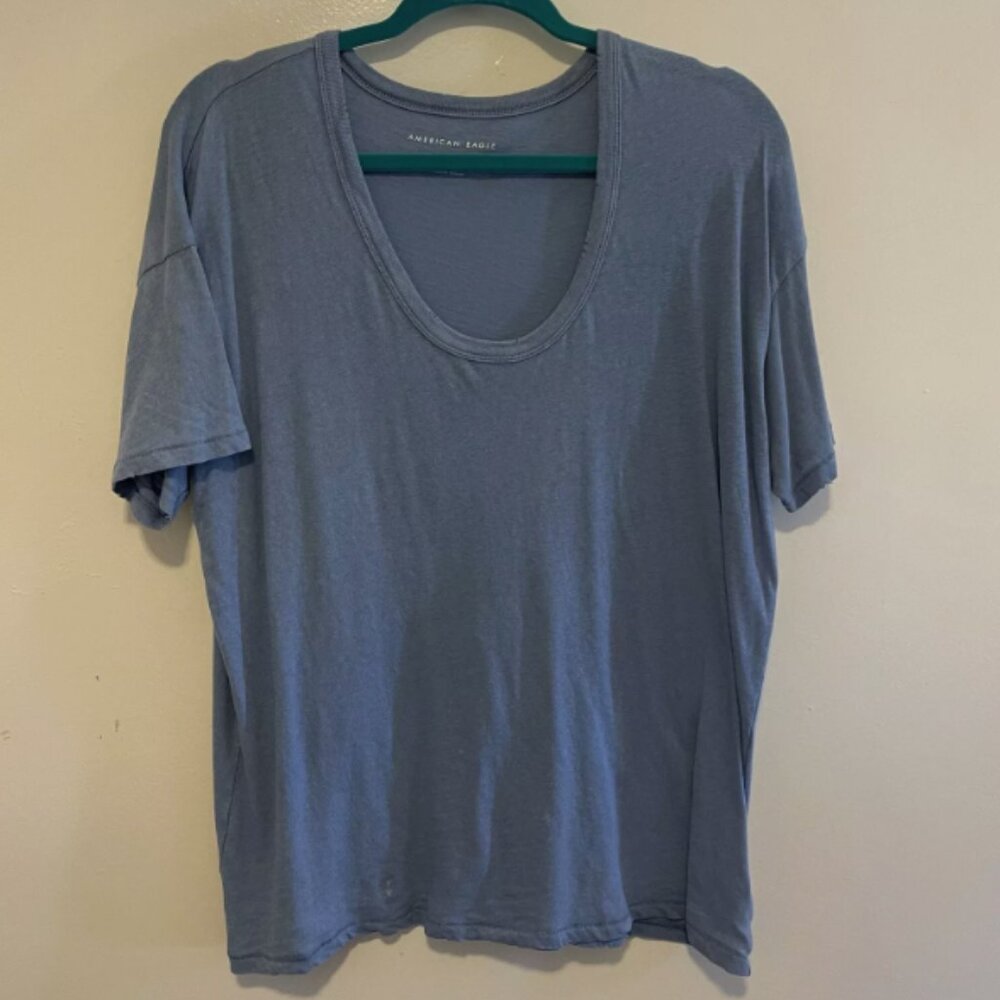 AE American Eagle Women's Washed Blue Oversized True Tee Scoop Neck Size Small